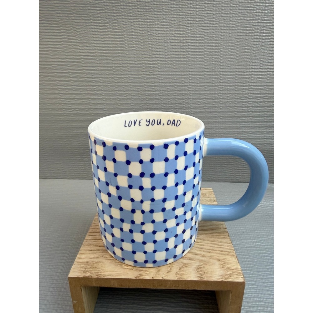 Room Essentials Love You Dad Blue Checkered Stoneware Mug Coffee Cup